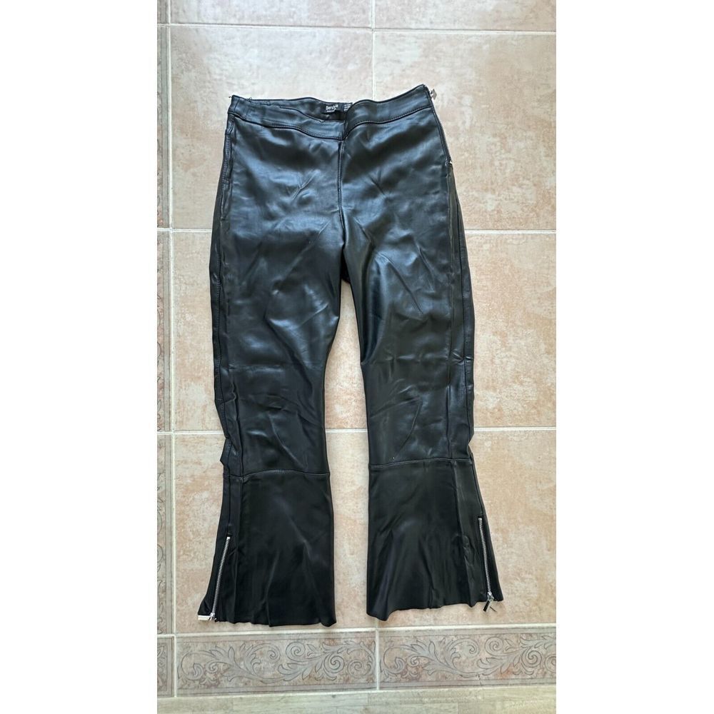 Bershka Faux leather flared leg ankle zip Black legging Women Size 2